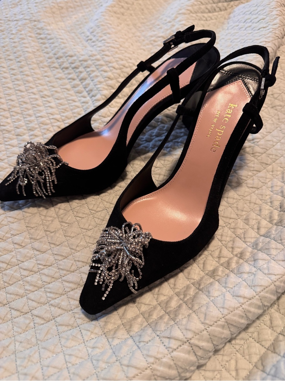 kate spade New York Celestia Black Slingback Crystal Studded Pumps 9.5 - Picture 7 of 8